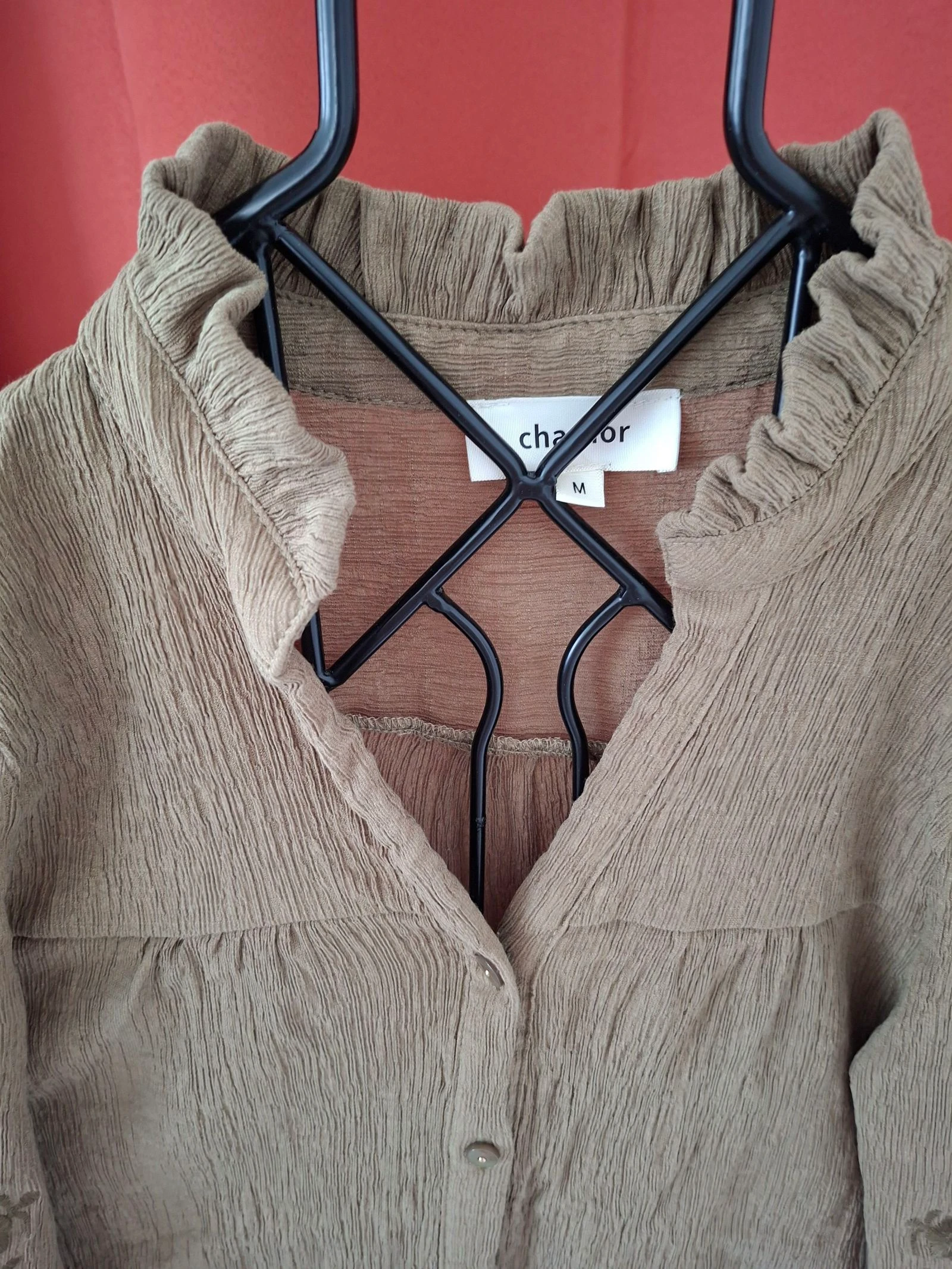 Kaki overhemd met borduursels, maat M – photo 3